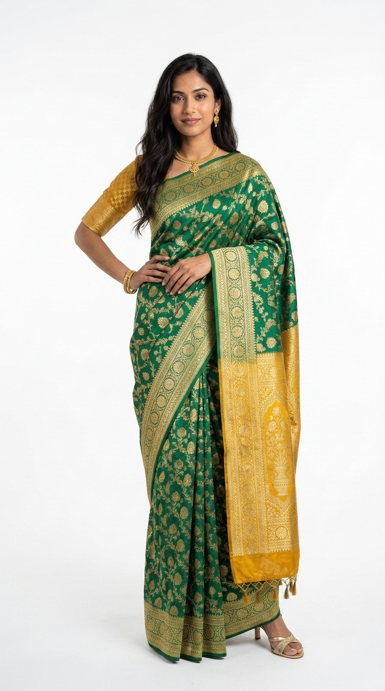 Emerald Banarasi Silk Saree